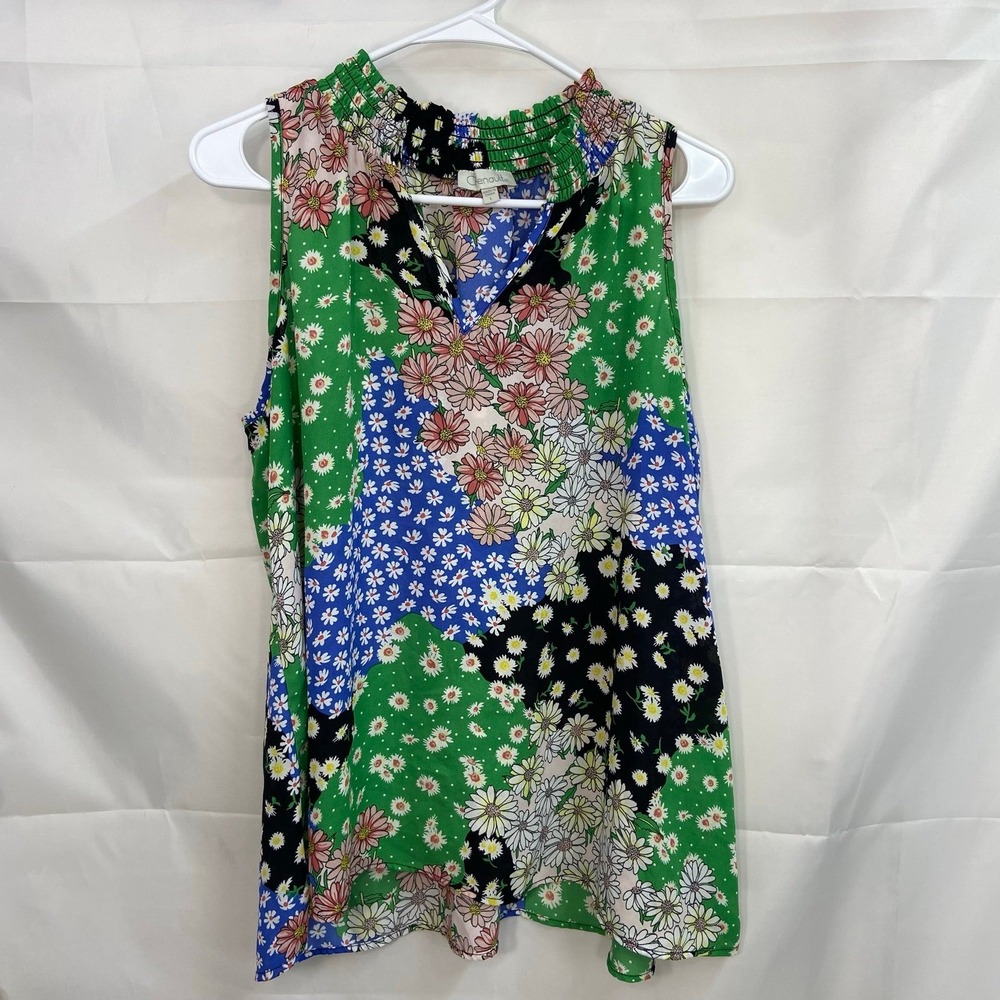 Chenault women's floral patchwork sleeveless lightweight relaxed blouse top L